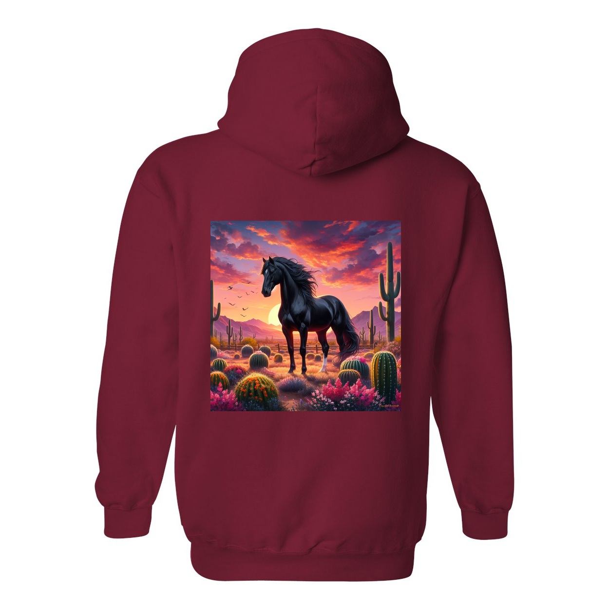 Black Stallion Desert Sunset Design on Back Front Pocket Hoodies