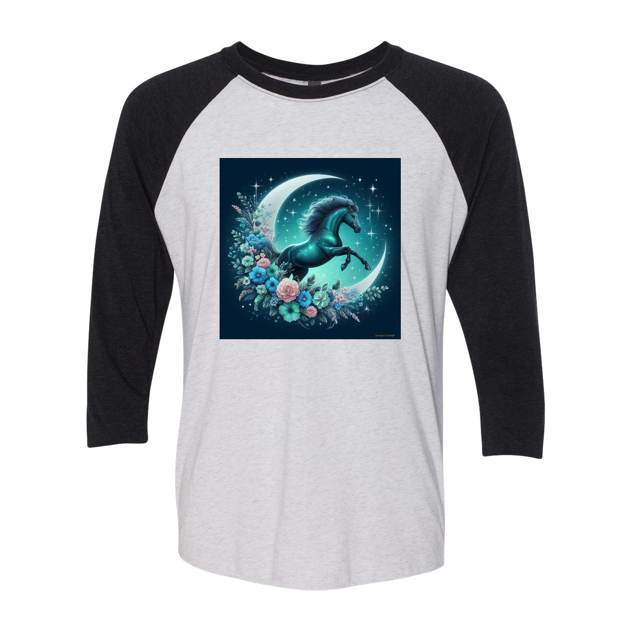 Moon Flowers Turquoise Horse 3 4 Sleeve Raglan T Shirts