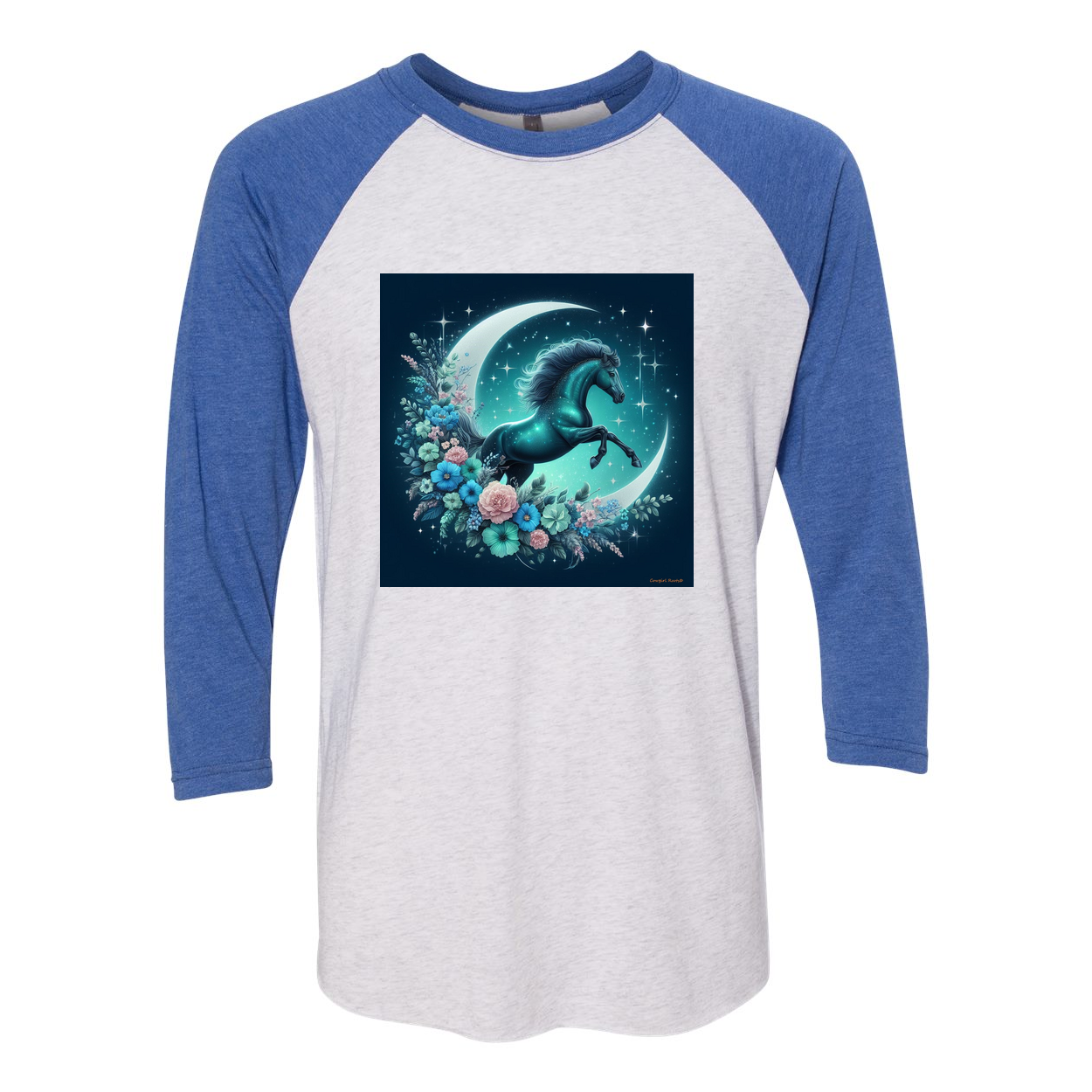 Moon Flowers Turquoise Horse 3 4 Sleeve Raglan T Shirts