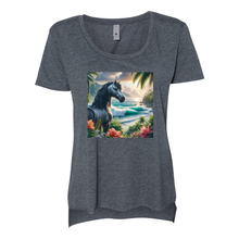 Load image into Gallery viewer, Tropical Grey Stallion Horse Scoop Neck T Shirts
