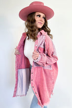 Load image into Gallery viewer, Pink Retro Distressed Hounds Tooth Patchwork Denim Jacket
