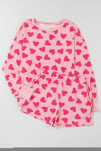 Load image into Gallery viewer, Black Valentine Heart Shape Print Long Sleeve Top Shorts Lounge Set
