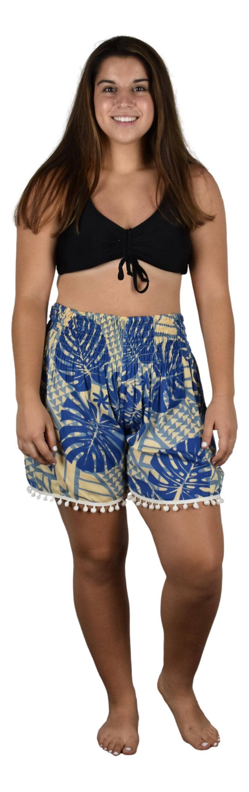 Lauhala / Monstera Island Style Shorts with Lace Trim