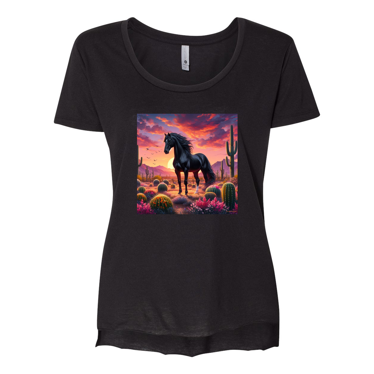 Black Stallion Desert Sunset Scoop Neck T Shirts