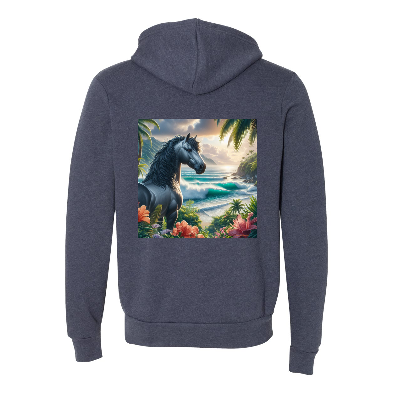 Tropical Grey Stallion Zip-Up Front Pocket Hooded Sweatshirts