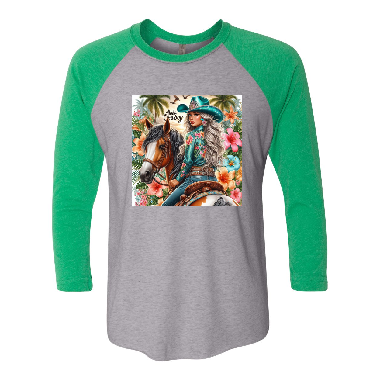 Aloha Cowboy Island Cowgirl 3 4 Sleeve Raglan T Shirts