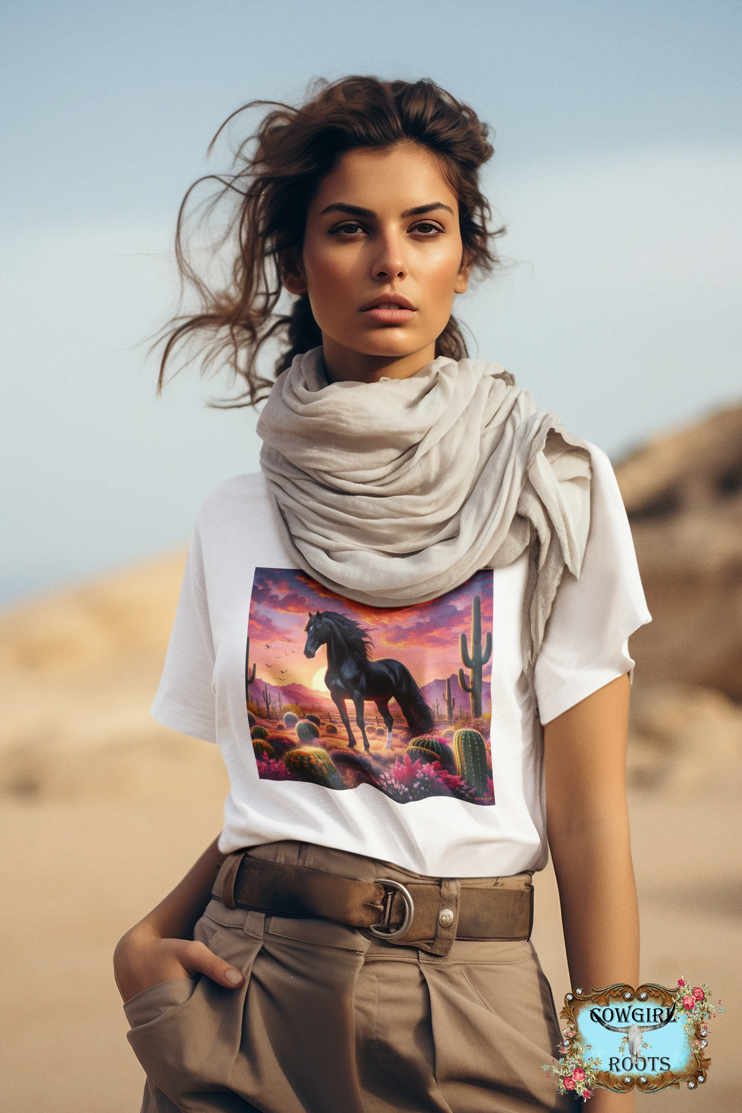 Black Stallion Desert Sunset Design T Shirts