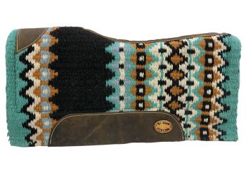 28" x 30" Barrel Style Turquoise Orange and Black Colored Memory Felt Bottom Saddle Pad - Turquoise Orange and Black