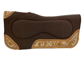 32" x 31" x 1" Brown Built Up Felt Saddle Pad with Cowhide Inlay