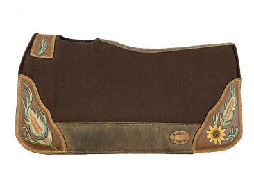 28x30 Barrel Style 1" Brown Felt Pad with Antiqued Feather and Sunflower Design