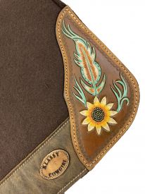 28x30 Barrel Style 1" Brown Felt Pad with Antiqued Feather and Sunflower Design