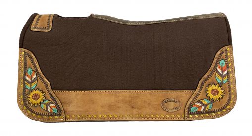 28x30 Barrel Style 1" Brown Felt Pad with Painted Feather and Sunflower Design