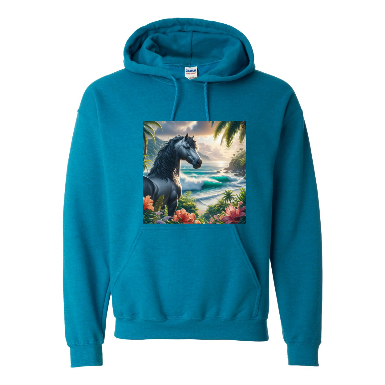 Tropical Grey Stallion Horse Pull Over Front Pocket Hoodies