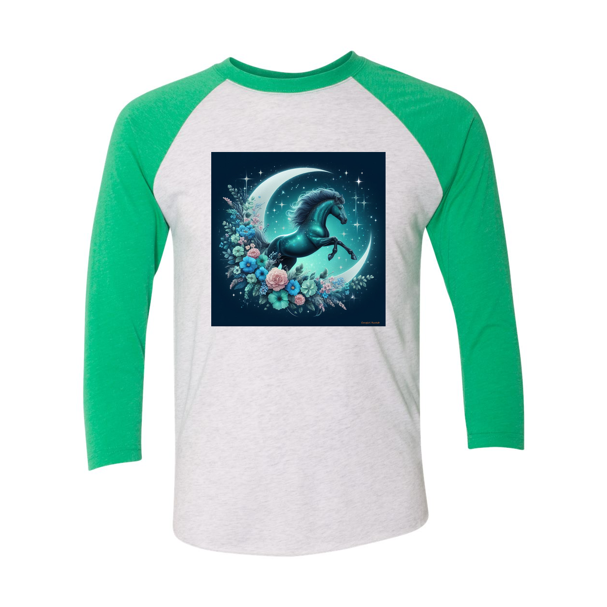 Moon Flowers Turquoise Horse 3 4 Sleeve Raglan T Shirts