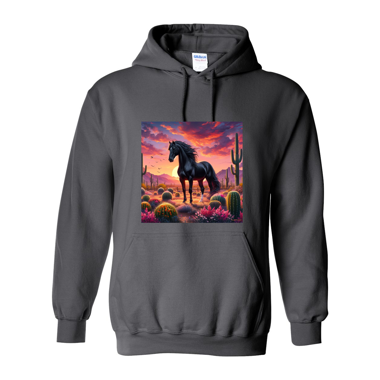 Black Stallion Desert Sunset Pull Over Front Pocket Hoodies