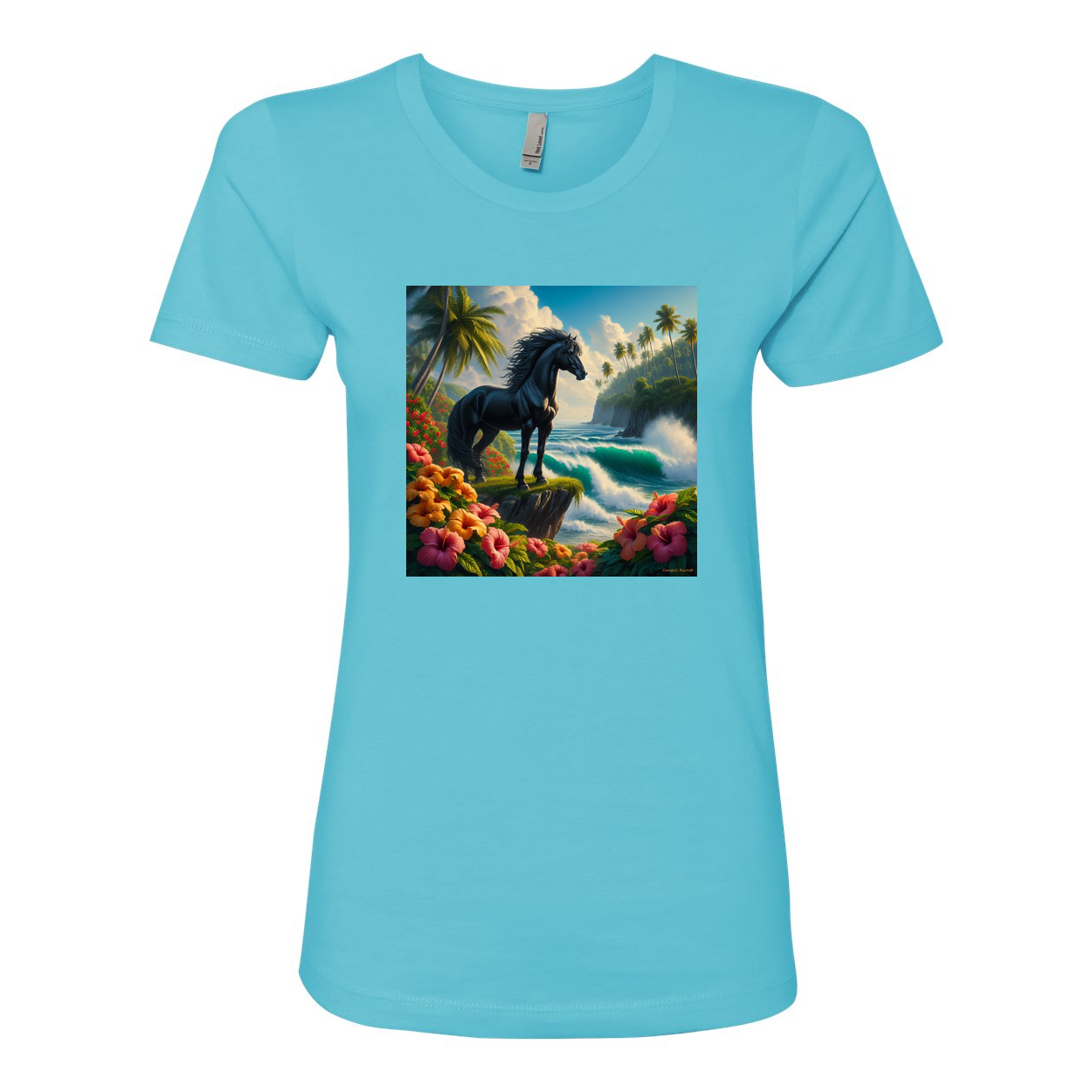 Tropical Black Stallion Horse Boyfriend T Shirts