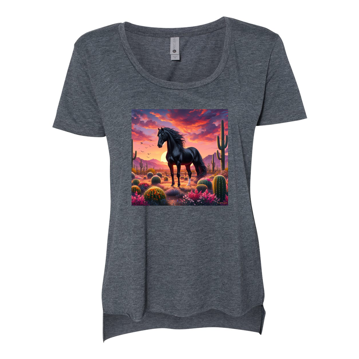 Black Stallion Desert Sunset Scoop Neck T Shirts