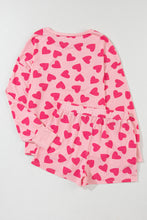 Load image into Gallery viewer, Black Valentine Heart Shape Print Long Sleeve Top Shorts Lounge Set
