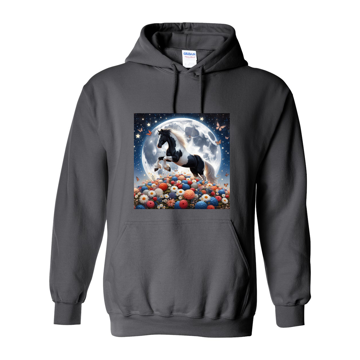 Spring Moon Horse Pull Over Front Pocket Hoodies