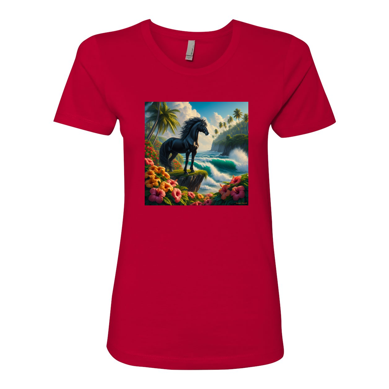 Tropical Black Stallion Horse Boyfriend T Shirts