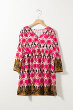 Load image into Gallery viewer, Strawberry Pink Retro Printed V Neck Bracelet Sleeve Dress
