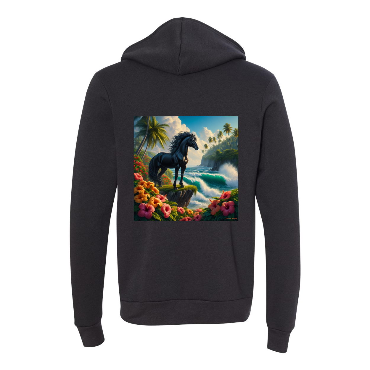 Tropical Black Stallion Horse Zip-Up Front Pocket Hooded Sweatshirts