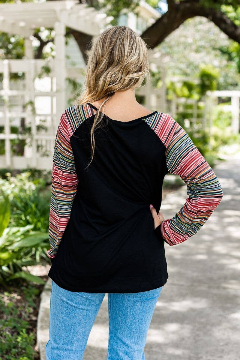 Multicolor Serape Stripe Long Sleeve Tee with Black Body