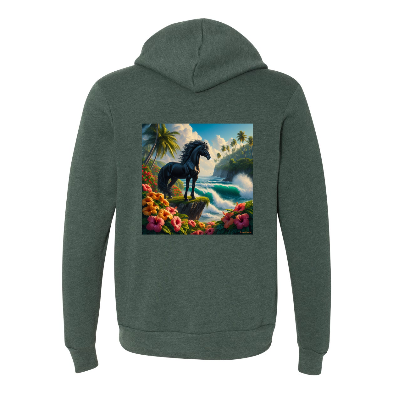 Tropical Black Stallion Horse Zip-Up Front Pocket Hooded Sweatshirts