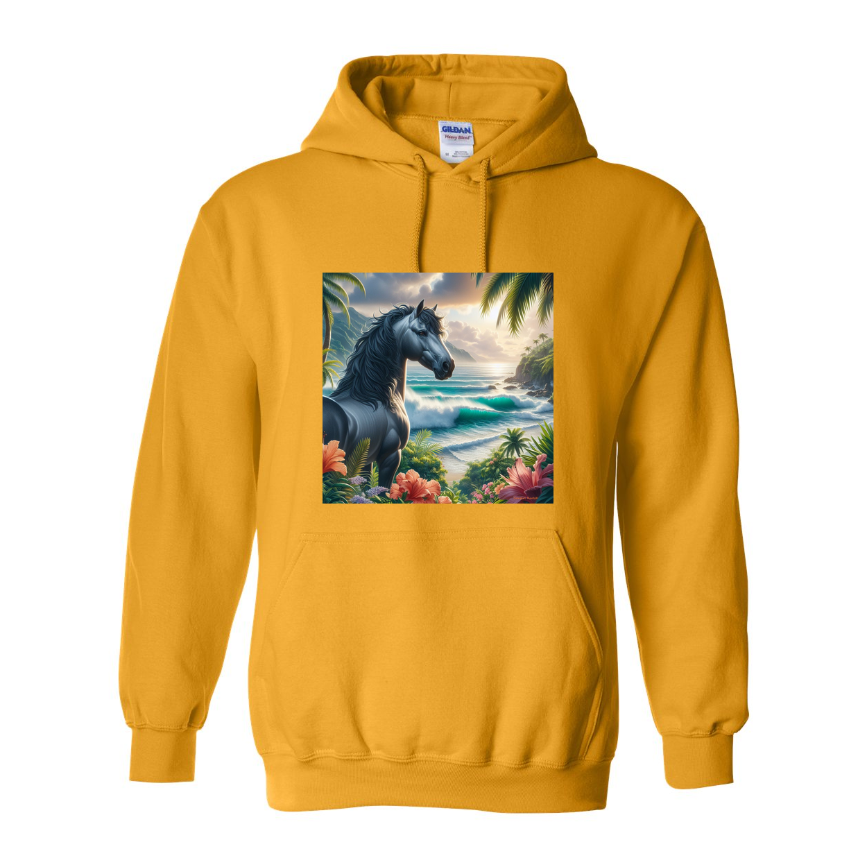 Tropical Grey Stallion Horse Pull Over Front Pocket Hoodies