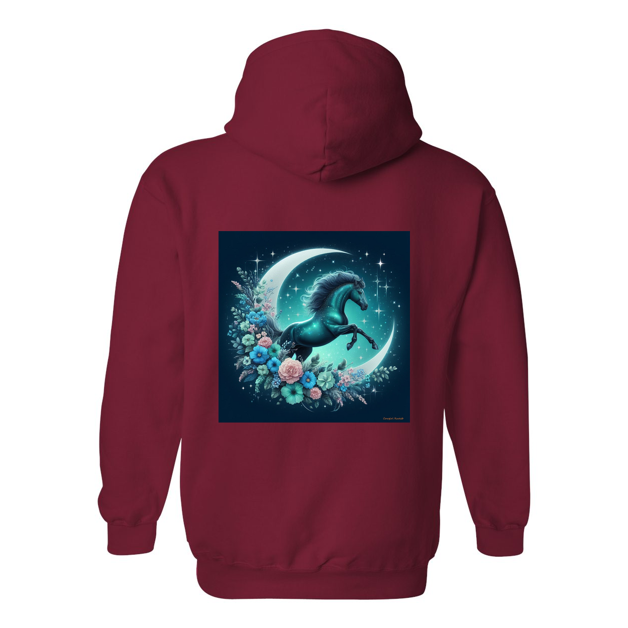 Moon Flowers Turquoise Horse Design on Back Front Pocket Hoodies