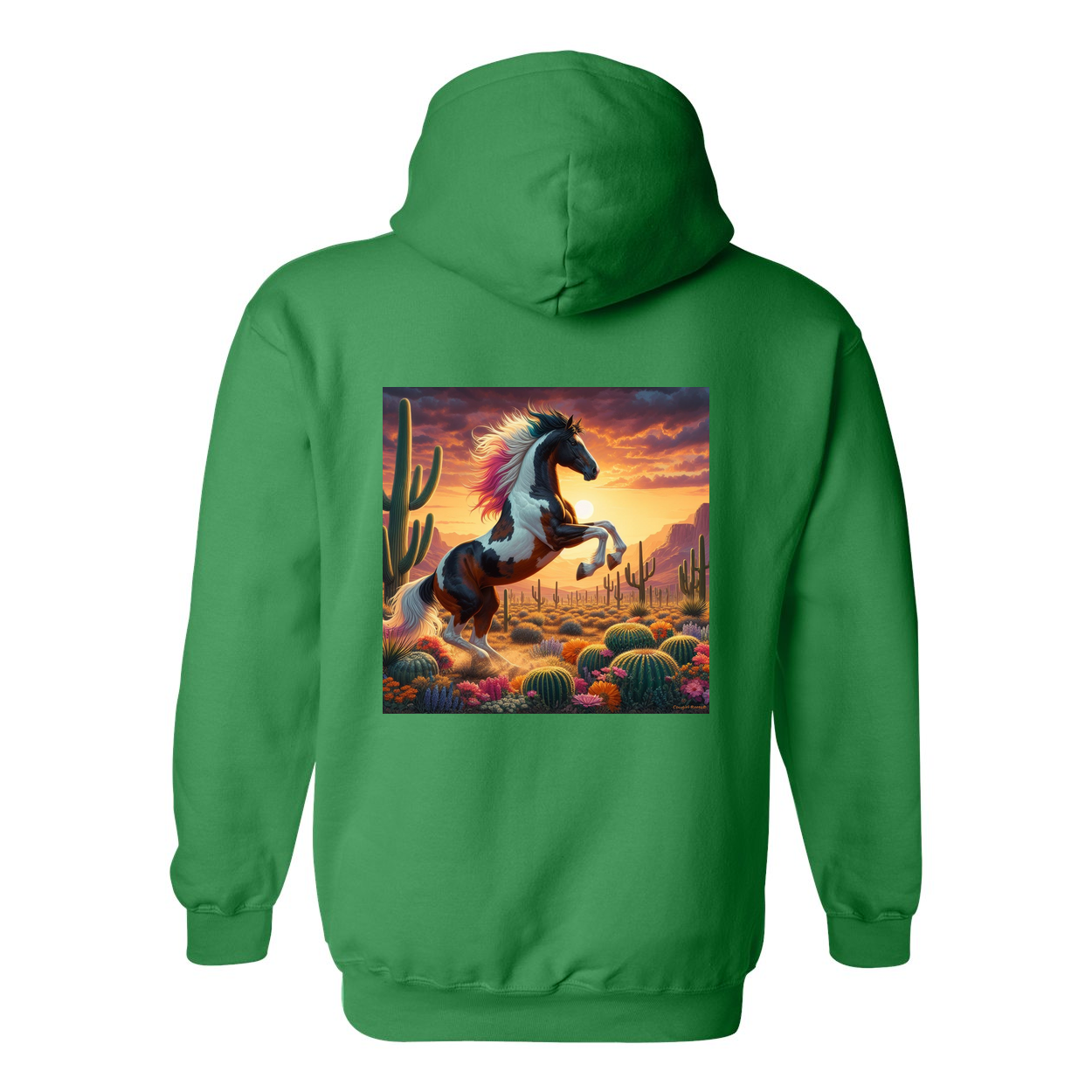 Painted Desert Horse Design on Back Front Pocket Hoodies