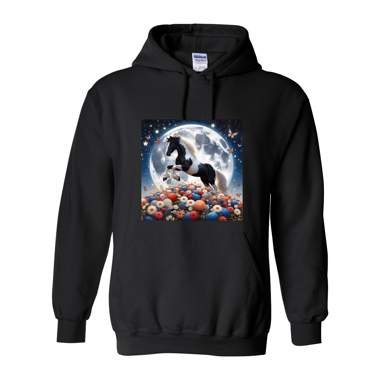 Spring Moon Horse Pull Over Front Pocket Hoodies