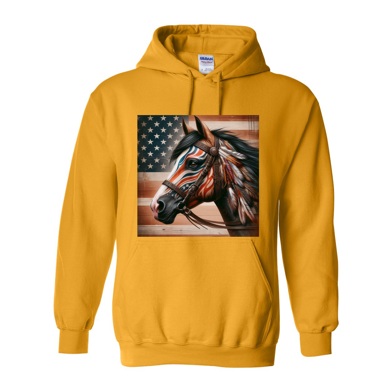 Freedom Horse American Flag Hoodie Pull Over Front Pocket Hoodies