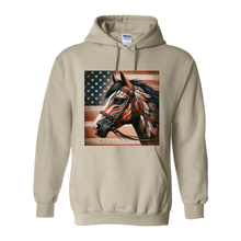 Load image into Gallery viewer, Freedom Horse American Flag Hoodie Pull Over Front Pocket Hoodies
