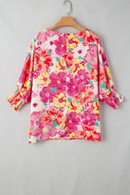 Load image into Gallery viewer, Pink Shirred Cuffs 3/4 Sleeve Floral Blouse
