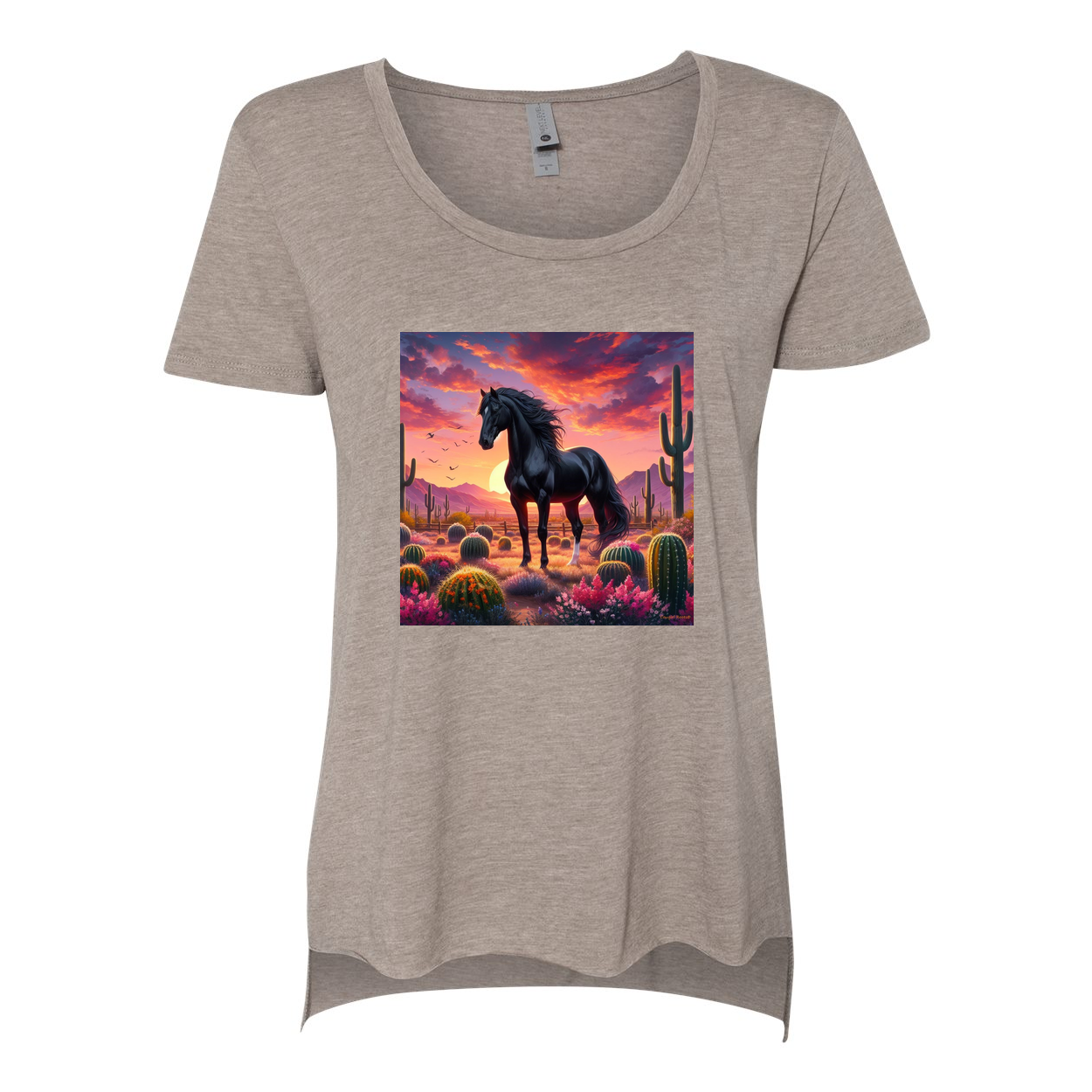 Black Stallion Desert Sunset Scoop Neck T Shirts