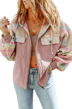 Load image into Gallery viewer, Light Pink Aztec Patch Drawstring Hooded Zip Up Jacket
