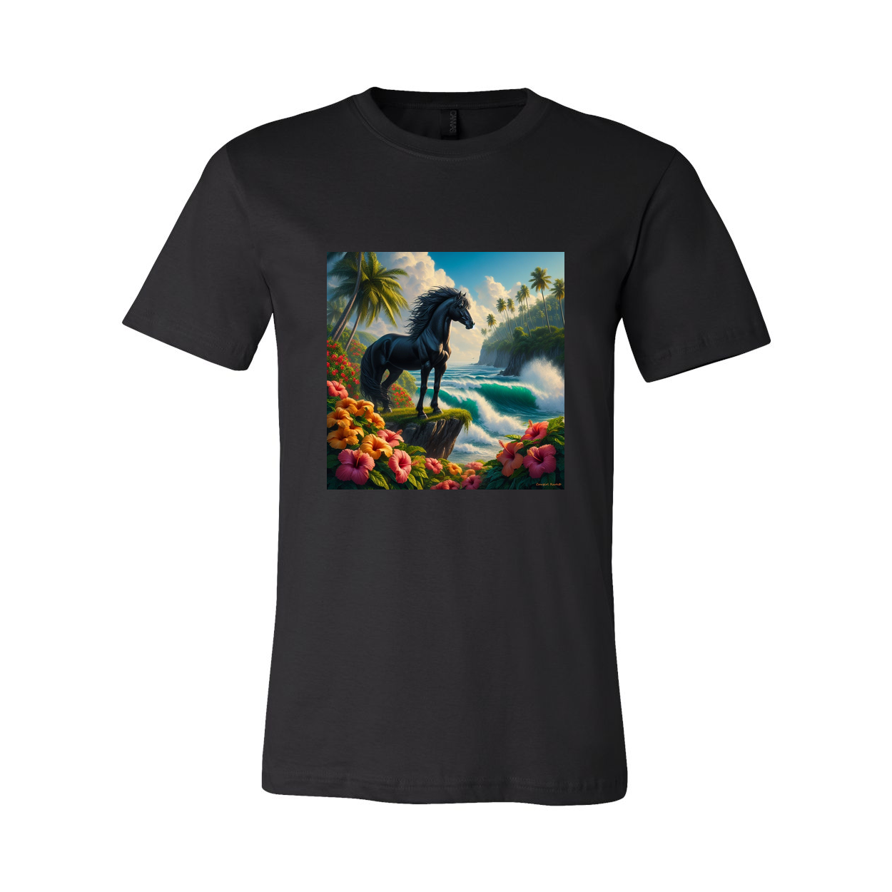 Tropical Black Island Stallion Horse T Shirts