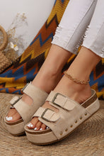 Load image into Gallery viewer, Beige Suede Buckle Decor Footbed Sandal Slippers
