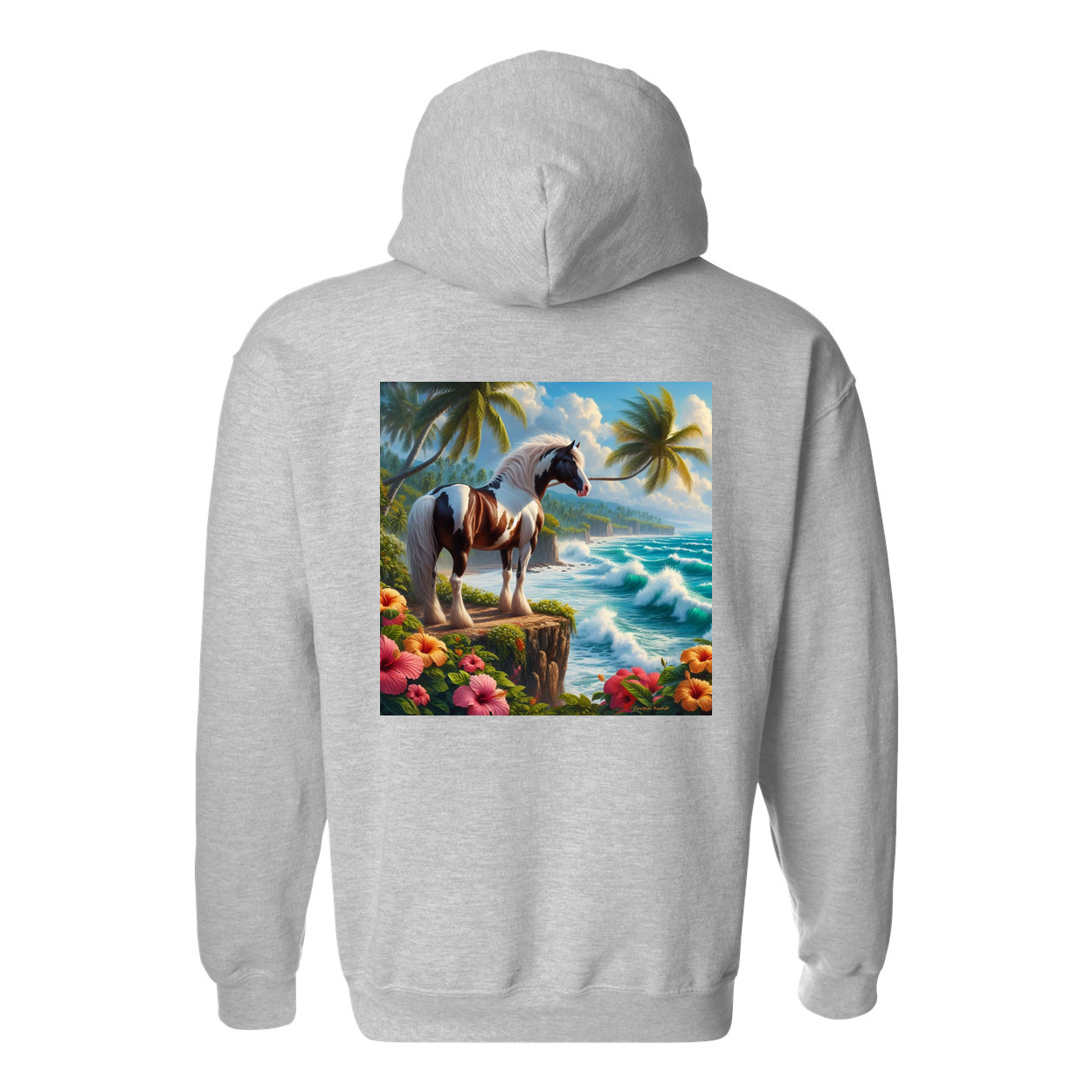 Tropical Red and White Paint Horse Design on Back Front Pocket Hoodies