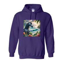 Load image into Gallery viewer, Tropical Grey Stallion Horse Pull Over Front Pocket Hoodies
