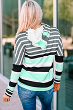 Load image into Gallery viewer, Green or Blue Striped Drawstring Long Sleeve Hoodie
