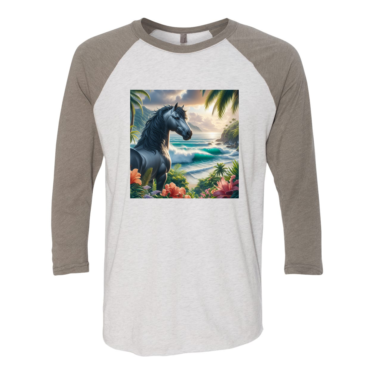 Tropical Grey Stallion Horse 3 4 Raglan T Shirts