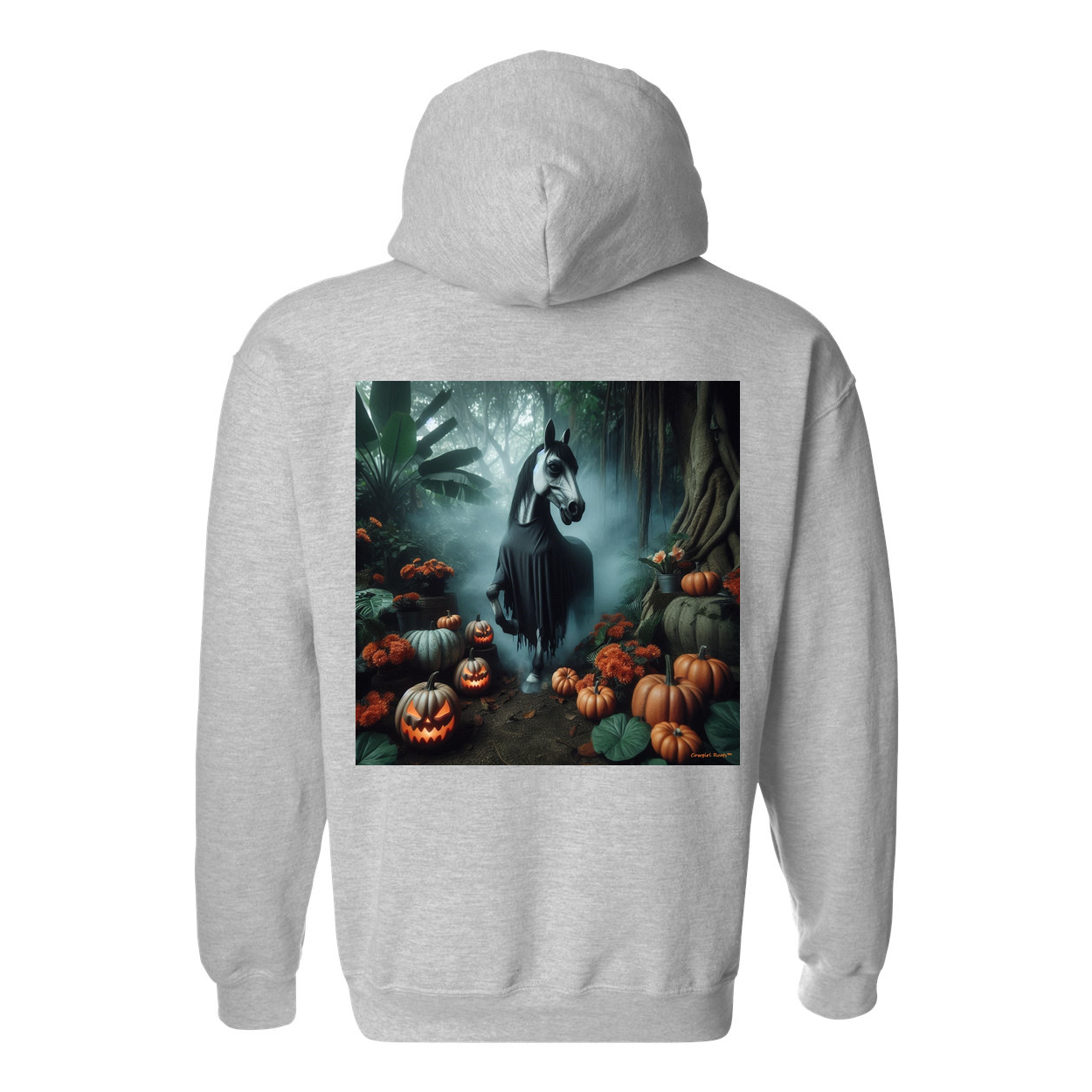 Eerie Halloween Horse Pull Over Front Pocket Hoodies