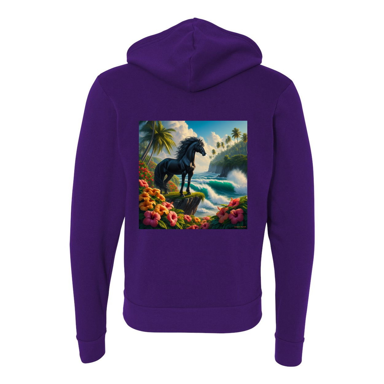 Tropical Black Stallion Horse Zip-Up Front Pocket Hooded Sweatshirts