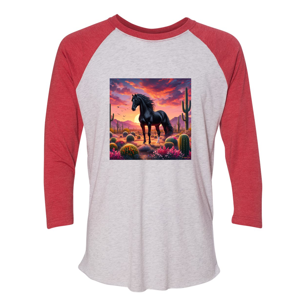 Black Stallion Desert Sunset 3 4 Sleeve Raglan T Shirts