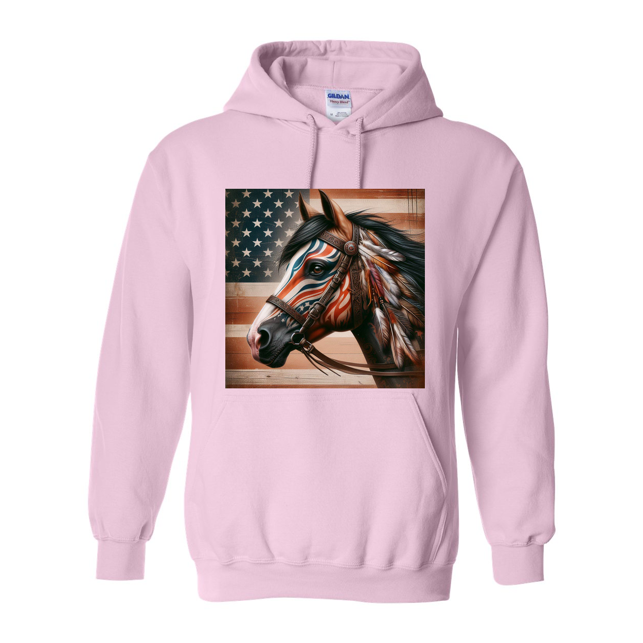 Freedom Horse American Flag Hoodie Pull Over Front Pocket Hoodies