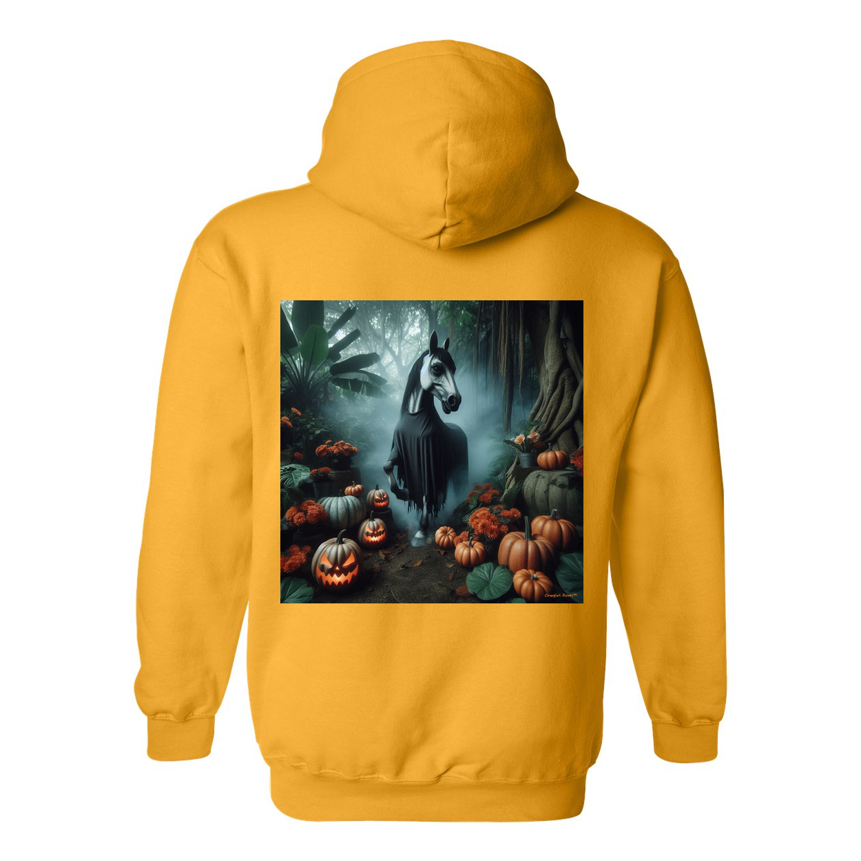 Eerie Halloween Horse Pull Over Front Pocket Hoodies