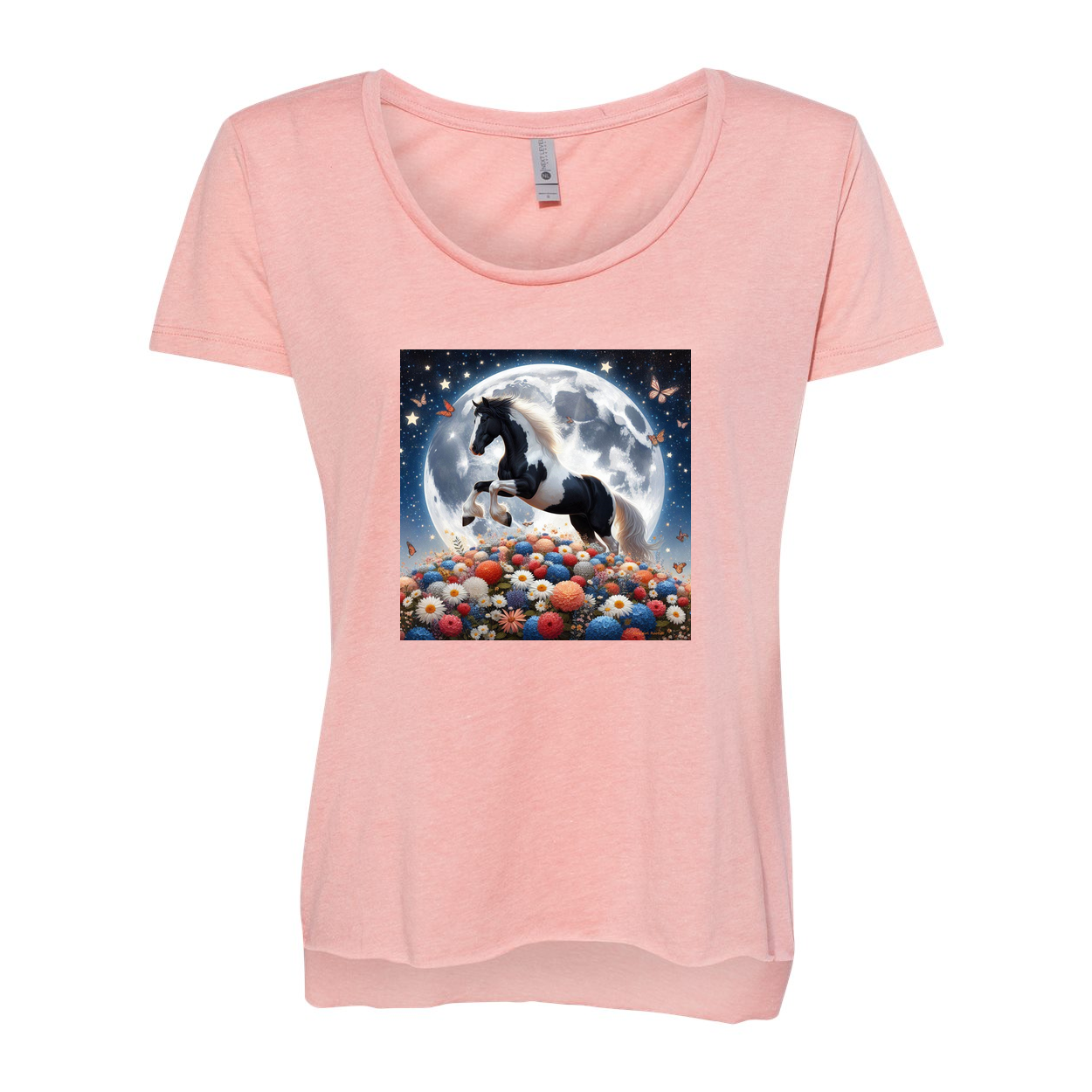 Spring Moon Horse Scoop Neck T Shirts