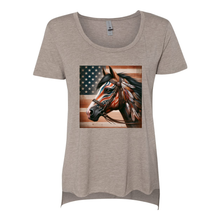 Load image into Gallery viewer, Freedom Horse American Flag Scoop Neck T Shirts
